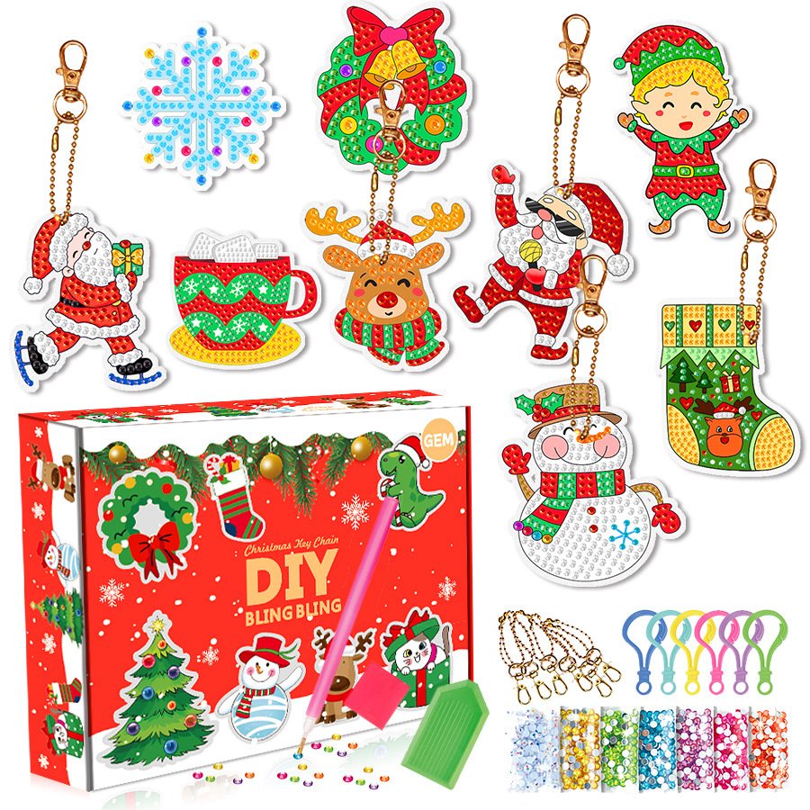 Christmas Gift Children Craft Art 5d Diy Diamond Keyrings Kids Craft Keychain Sets
