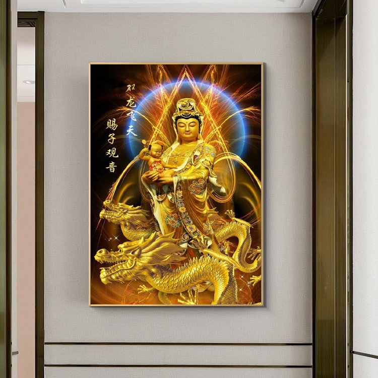 Diamond Painting Traditional Chinese Dragon Guanyin Bodhisattva Statue AB Full Drill Diamond Art Painting for Adults