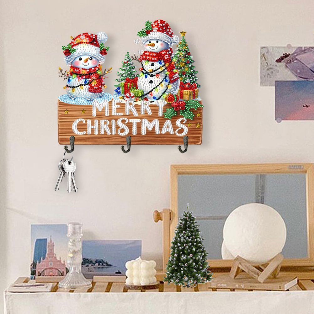 Wooden Christmas Snowman 5D DIY Craft Wall Hooks