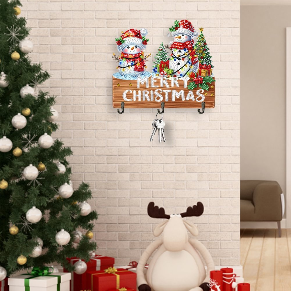 Wooden Christmas Snowman 5D DIY Craft Wall Hooks