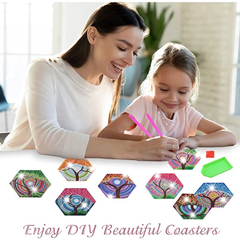 DIY Diamond Painting Coaster With Holder Cup Mat Color Tree Custom Diamond Painting Coaster