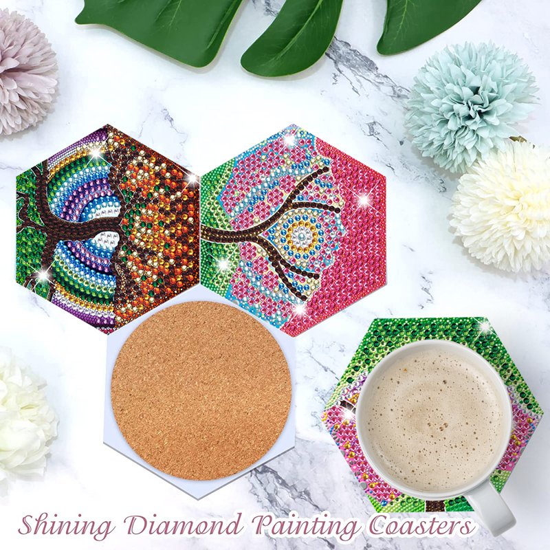 DIY Diamond Painting Coaster With Holder Cup Mat Color Tree Custom Diamond Painting Coaster