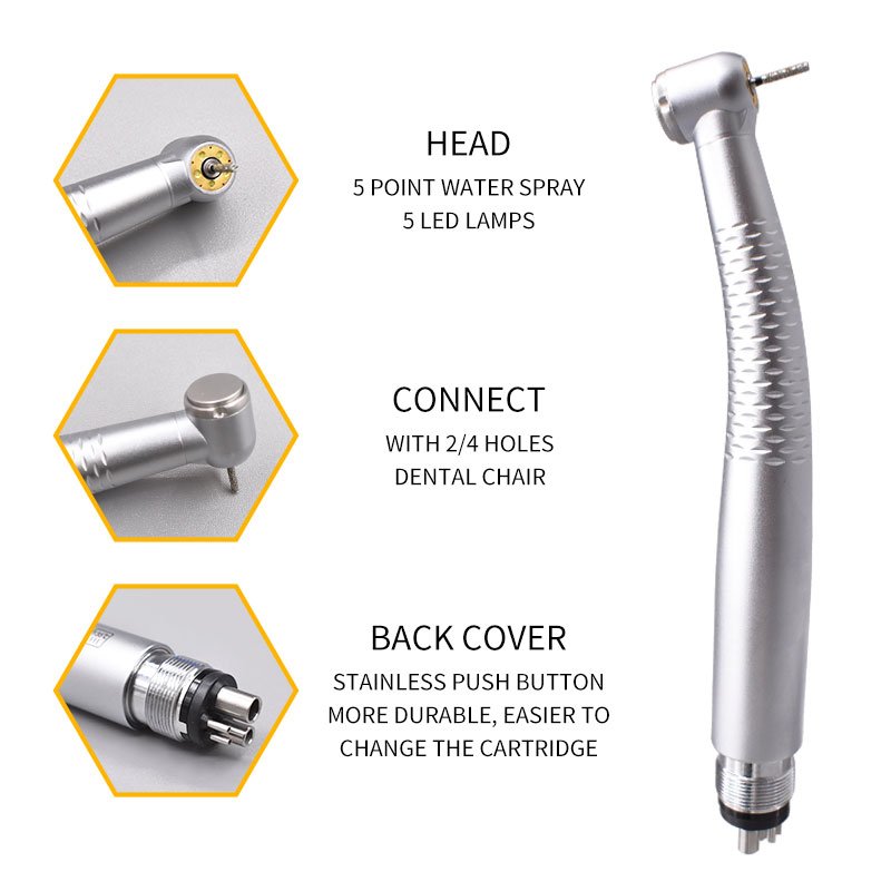 Dental Tool Push Button 5Leds Air Turbine Dental Fast High Speed Handpiece