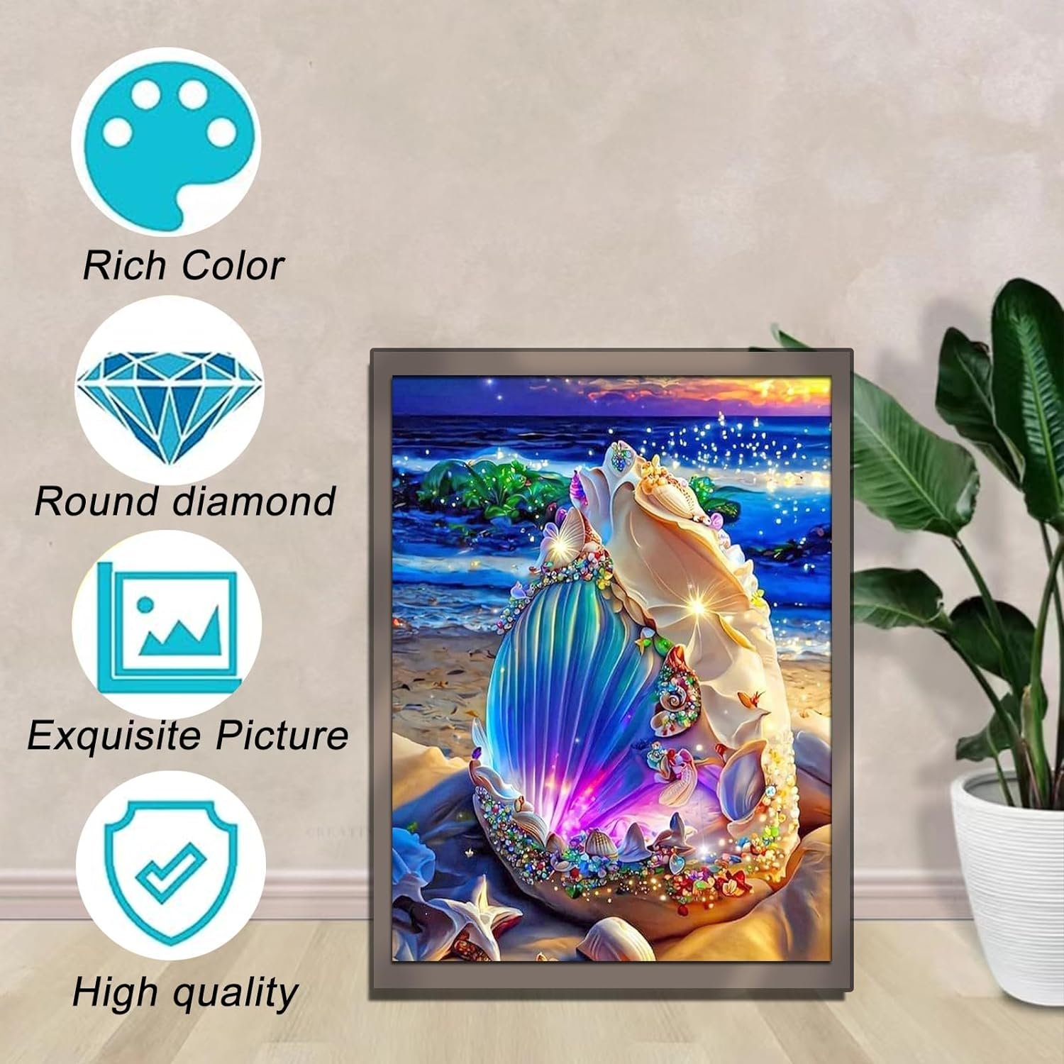 Diamond Art Painting Set 5DDIY Beach Diamond Art Painting Full Round Diamond Wall Decoration Gift Relax paintings and wall arts