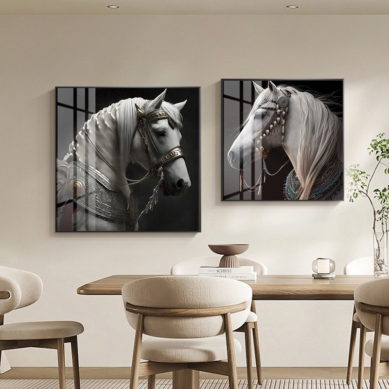 Factory Custom horse Luxury decoration Animal Art Crystal Porcelain Painting Wall Hanging Home Decor Glass Horse Painting