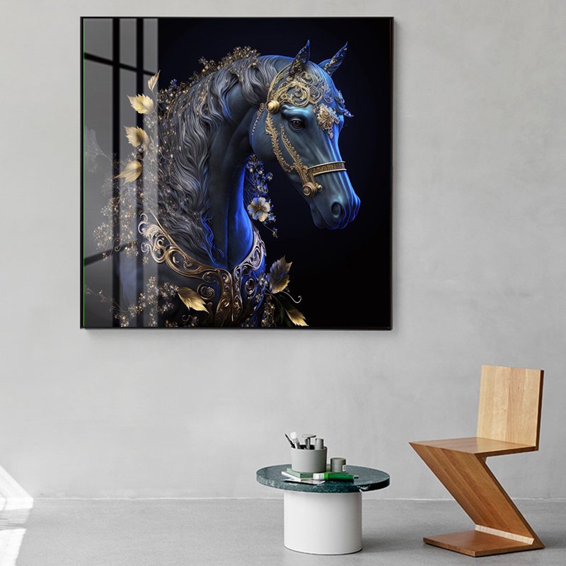 Factory Custom horse Luxury decoration Animal Art Crystal Porcelain Painting Wall Hanging Home Decor Glass Horse Painting