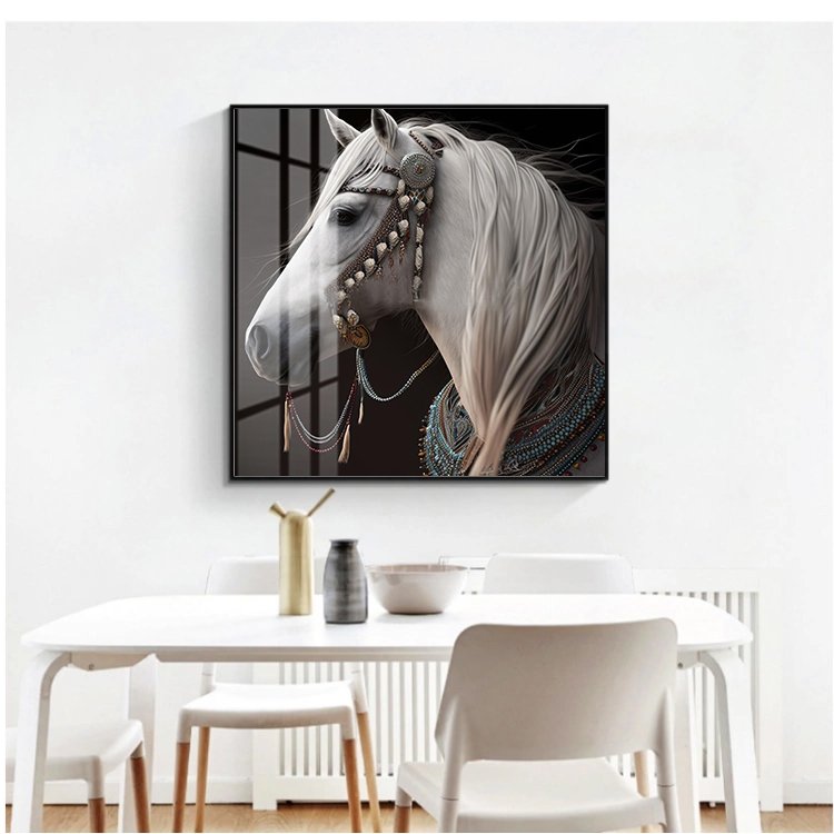 Factory Custom horse Luxury decoration Animal Art Crystal Porcelain Painting Wall Hanging Home Decor Glass Horse Painting