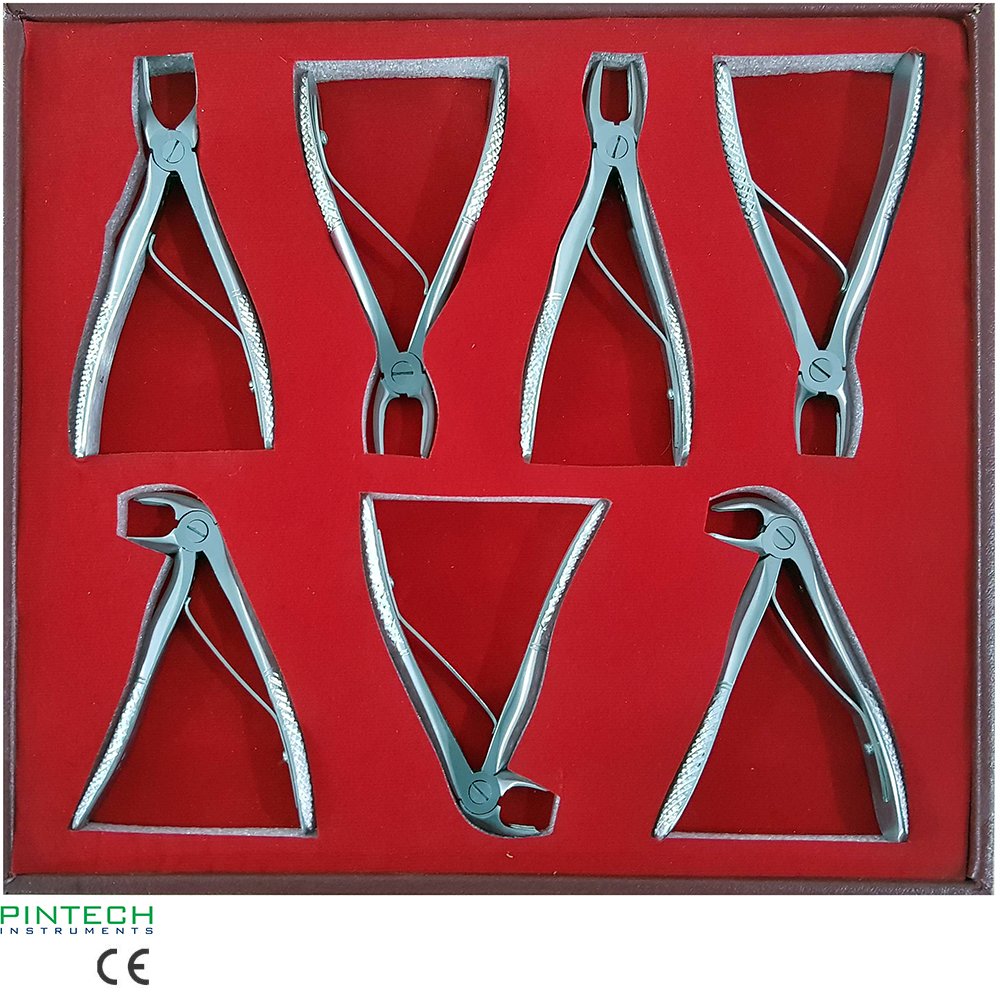 Children's Tooth Extractor Kit 7-Piece Stainless Steel Case Dental Instruments Manual Forceps Teeth Extraction Set