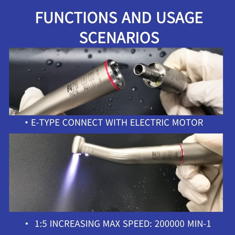 High-Speed 1:5 Dental Handpiece LED Fiber Optic Electric Micro Motor Durable Metal Steel Turbine Power Source Material