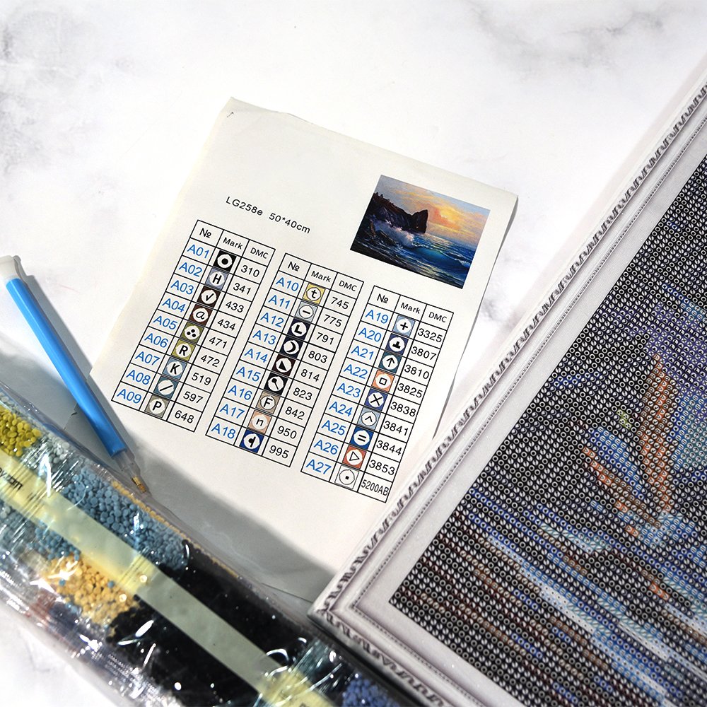 Wholesale Custom Picture Seascape Round Full Drill 5D Diy Acrylic Beads Framed Diamond Painting