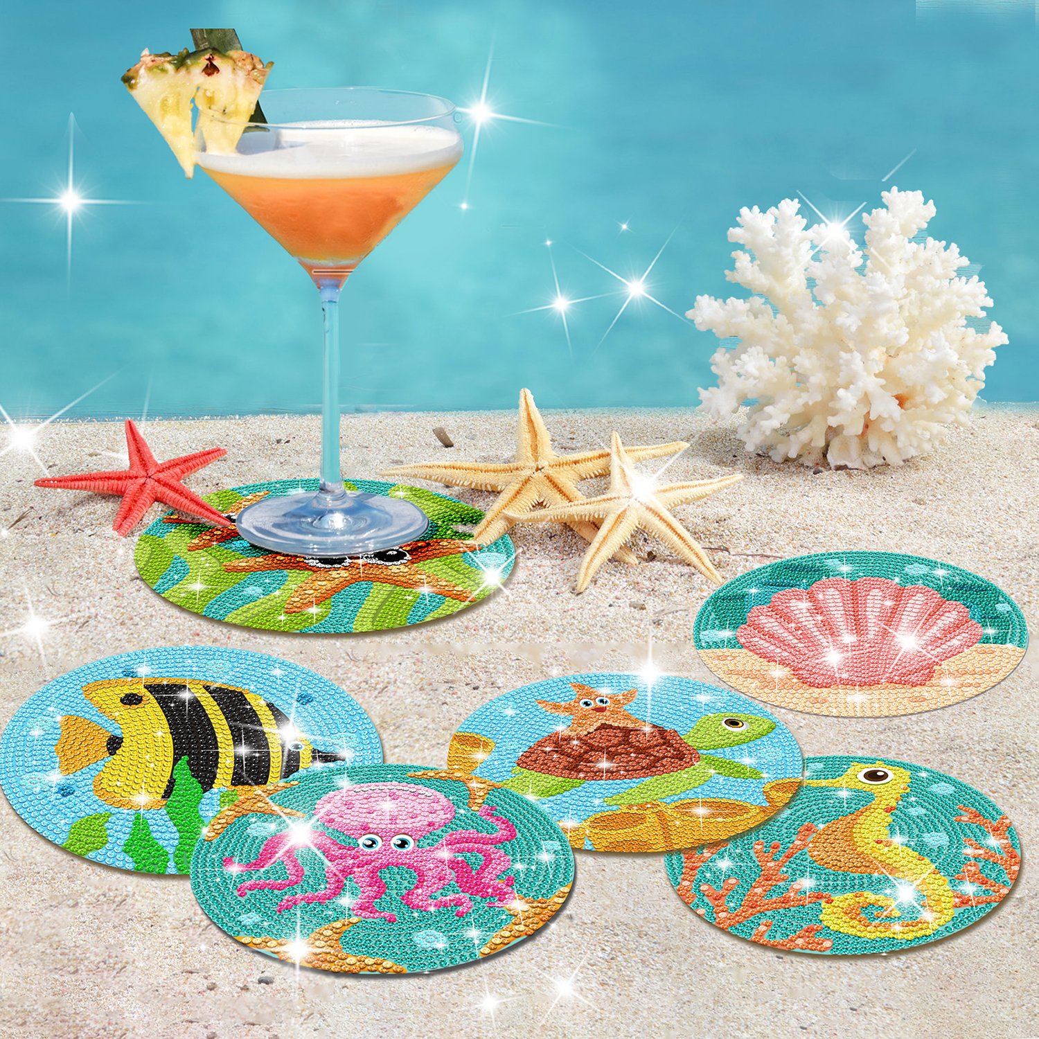 TH005 Underwater World Diamond Painting DIY Life Diamond Coasters for Adults Kids Party Supplies
