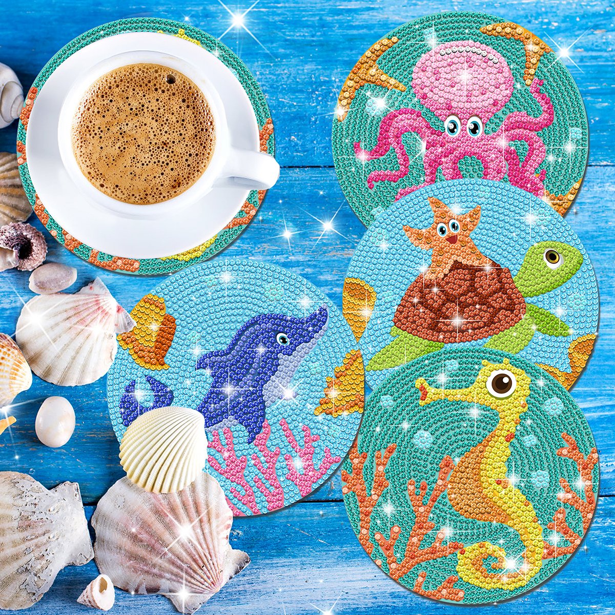 TH005 Underwater World Diamond Painting DIY Life Diamond Coasters for Adults Kids Party Supplies