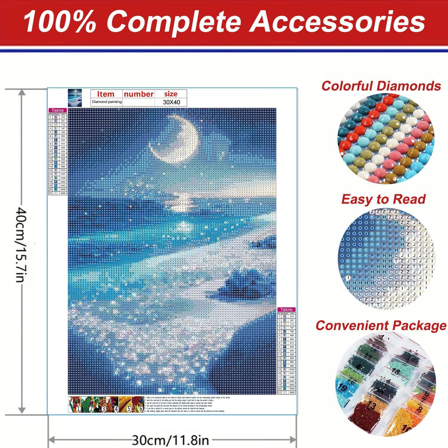 Beach Diamond Art Painting Set Beach Night DIY5D Diamond Painting Moon Painting and Circular Diamond Home Wall Decoration Gift