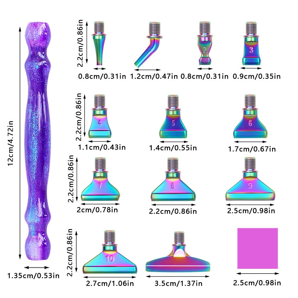 Resin Glitter Diamond Painting Drill Pens with Purple Metal Screw Thread Multi Placer Tips for DIY Diamond Art