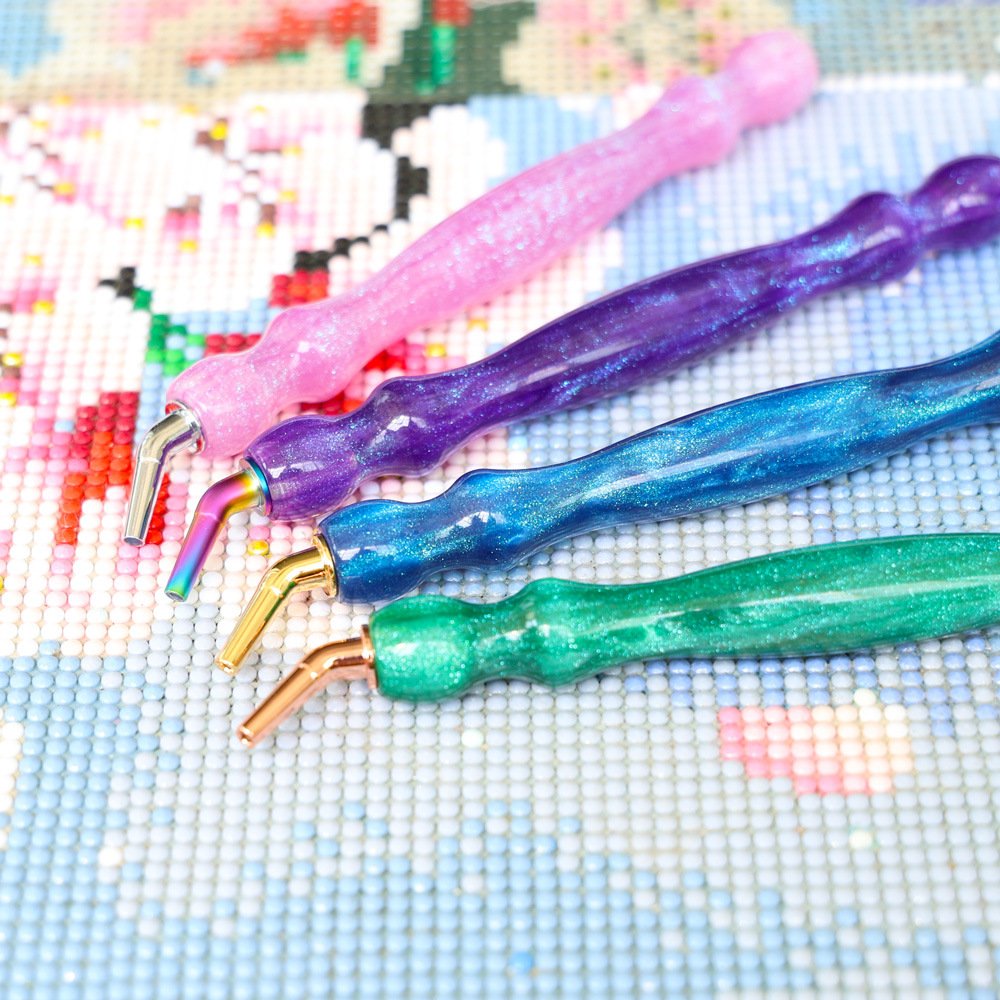 Resin Glitter Diamond Painting Drill Pens with Purple Metal Screw Thread Multi Placer Tips for DIY Diamond Art