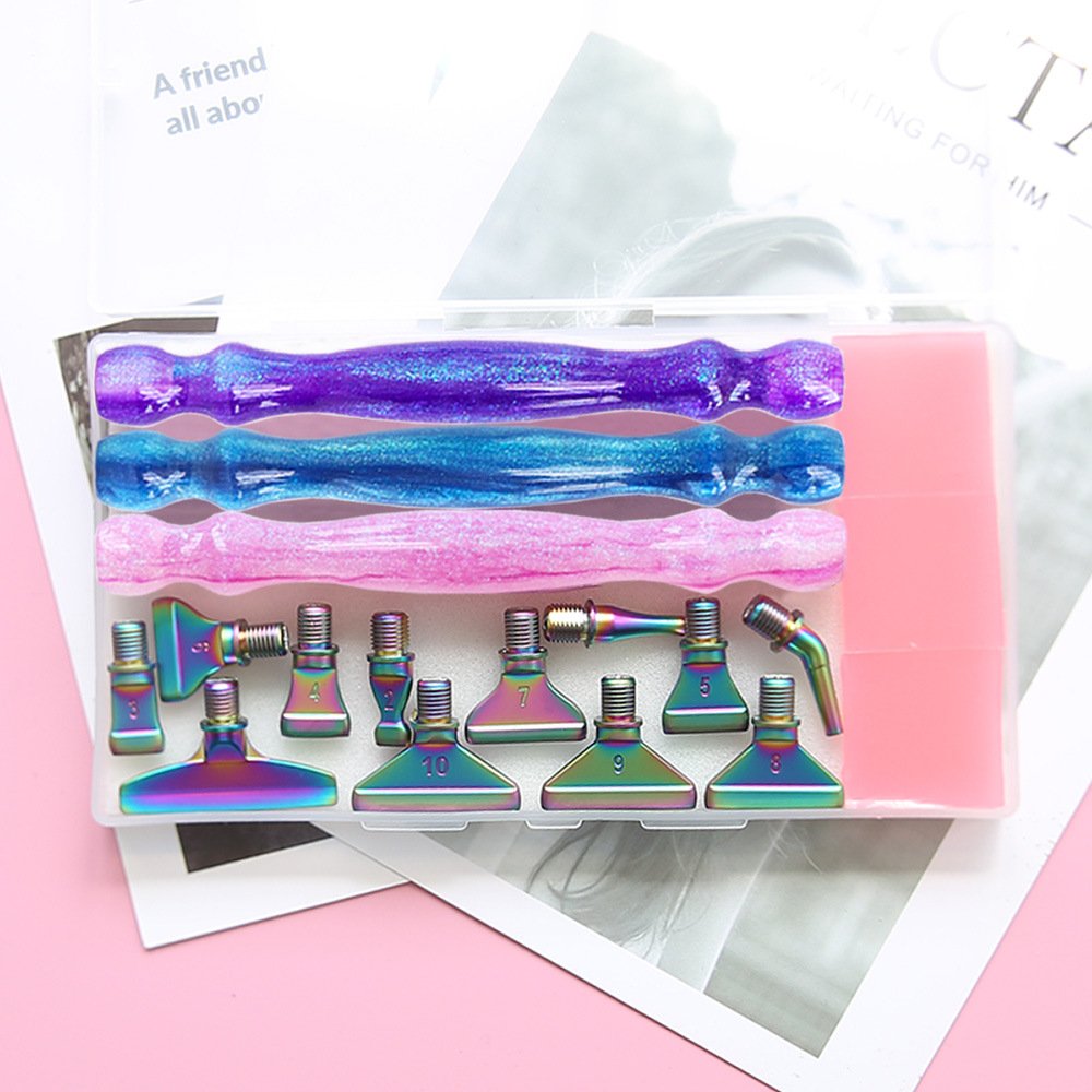 Resin Glitter Diamond Painting Drill Pens with Purple Metal Screw Thread Multi Placer Tips for DIY Diamond Art