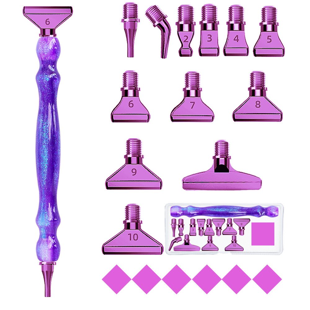 Resin Glitter Diamond Painting Drill Pens with Purple Metal Screw Thread Multi Placer Tips for DIY Diamond Art