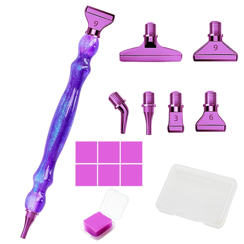 Resin Glitter Diamond Painting Drill Pens with Purple Metal Screw Thread Multi Placer Tips for DIY Diamond Art