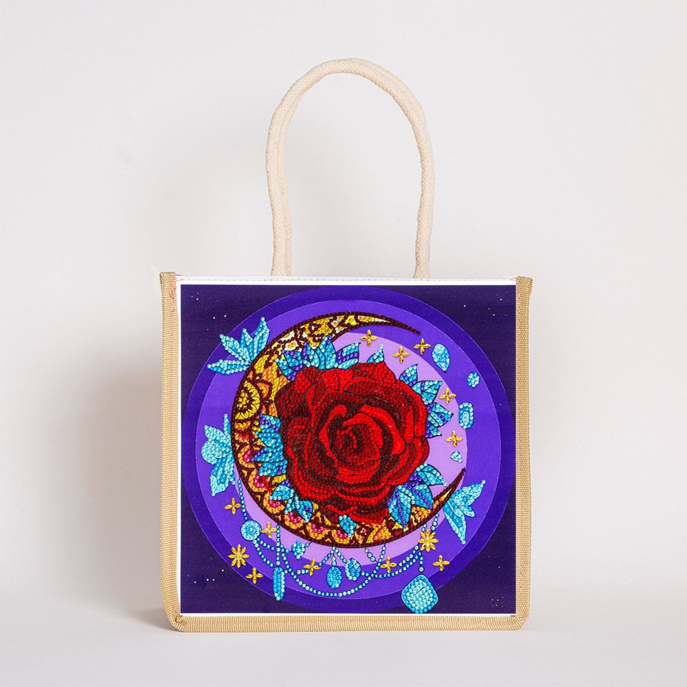 moon mandala rose flower design diamond painting Tote bag woman diamond decorated handbag
