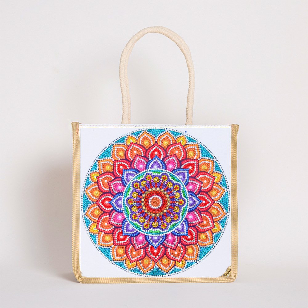 moon mandala rose flower design diamond painting Tote bag woman diamond decorated handbag