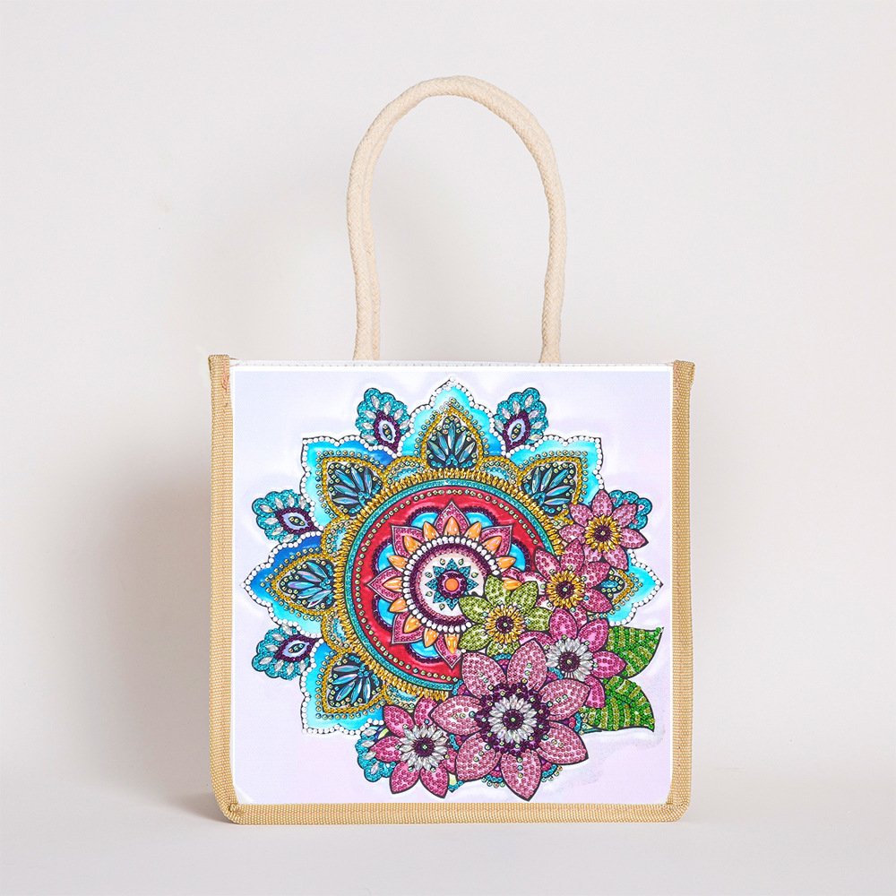 moon mandala rose flower design diamond painting Tote bag woman diamond decorated handbag