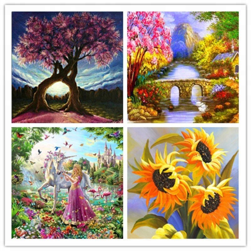 Yuhui diamond painting supplier Beautiful garden landscapes crystal stone art painting on canvas for home decoration