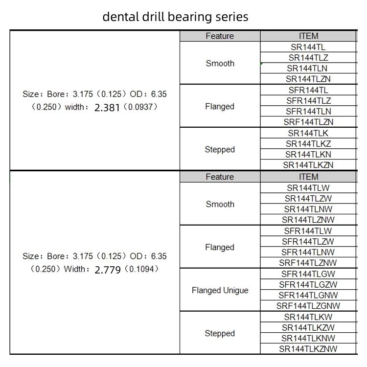 3.175x6.35x2.78mm SR144TLZWN SR144 stainless steel dental drill bearing high speed medical dental handpiece bearing