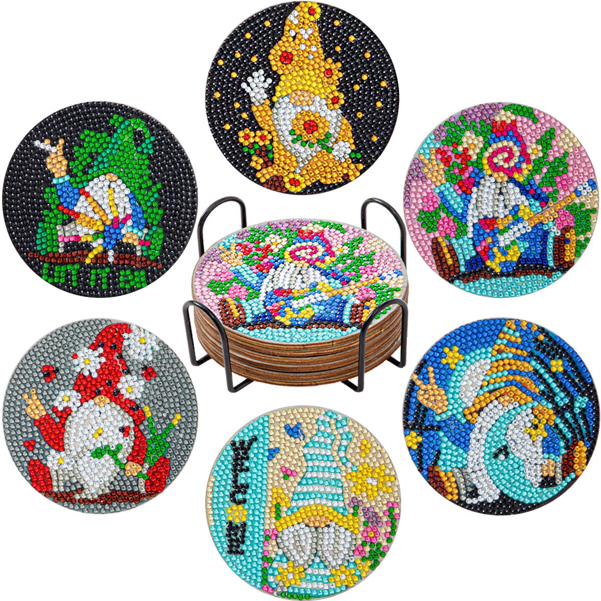 wholesale DIY flower Diamond Painting Coasters Christmas 6 pcs Diamond Art Coasters with holder