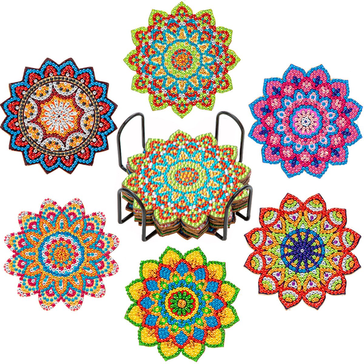 wholesale DIY flower Diamond Painting Coasters Christmas 6 pcs Diamond Art Coasters with holder