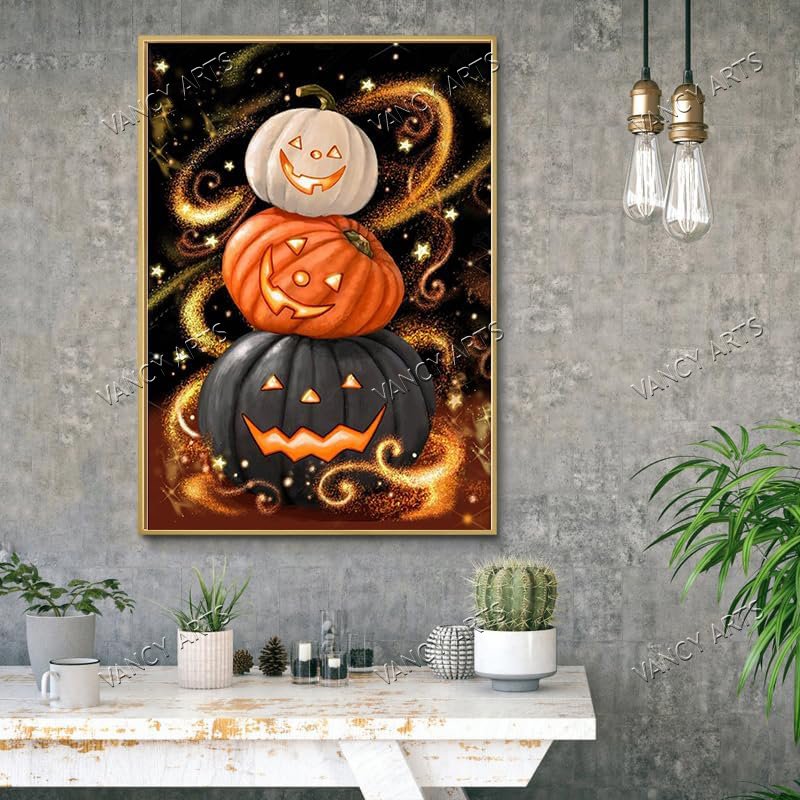 Halloween Diamond Painting Kits for Adults, Pumpkin 5D DIY Diamond Art Kits Full Drill Diamond Dots for Gift Wall Decor 40x53cm