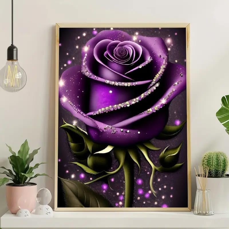 Beautiful Purple Rose Diamond Painting Kit for Adults,DIY 5D Gem Art Gift Home Wall Decor
