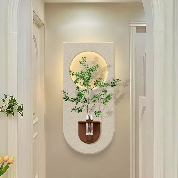 New Trend Nordic acrylic UV cutting sandstone surface decorative painting with led lights and vase decoration interior house