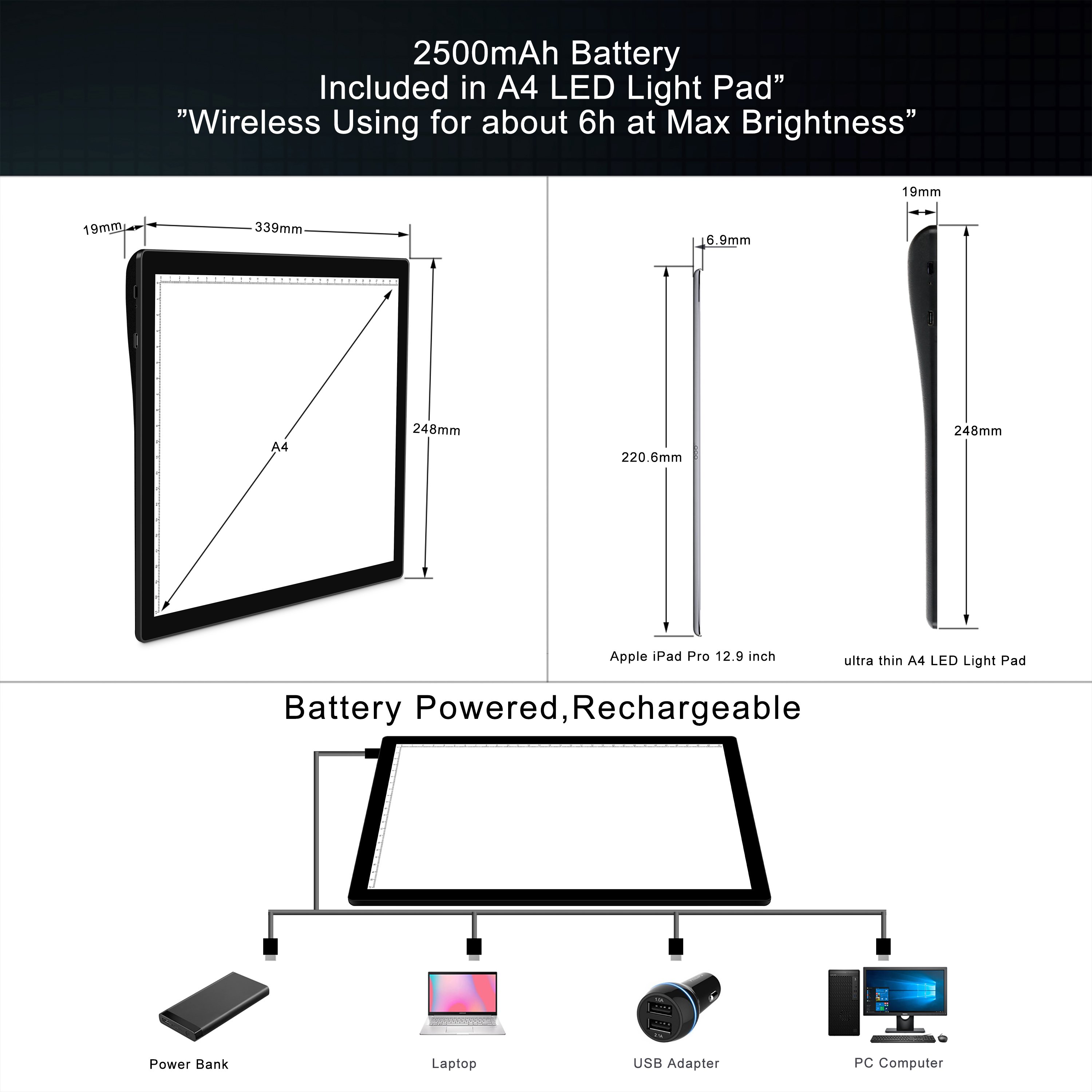 Architect Technical Light Up Level Dimmable A3 Lighted Diamond Painting Led Drawing Light Pad With Battery