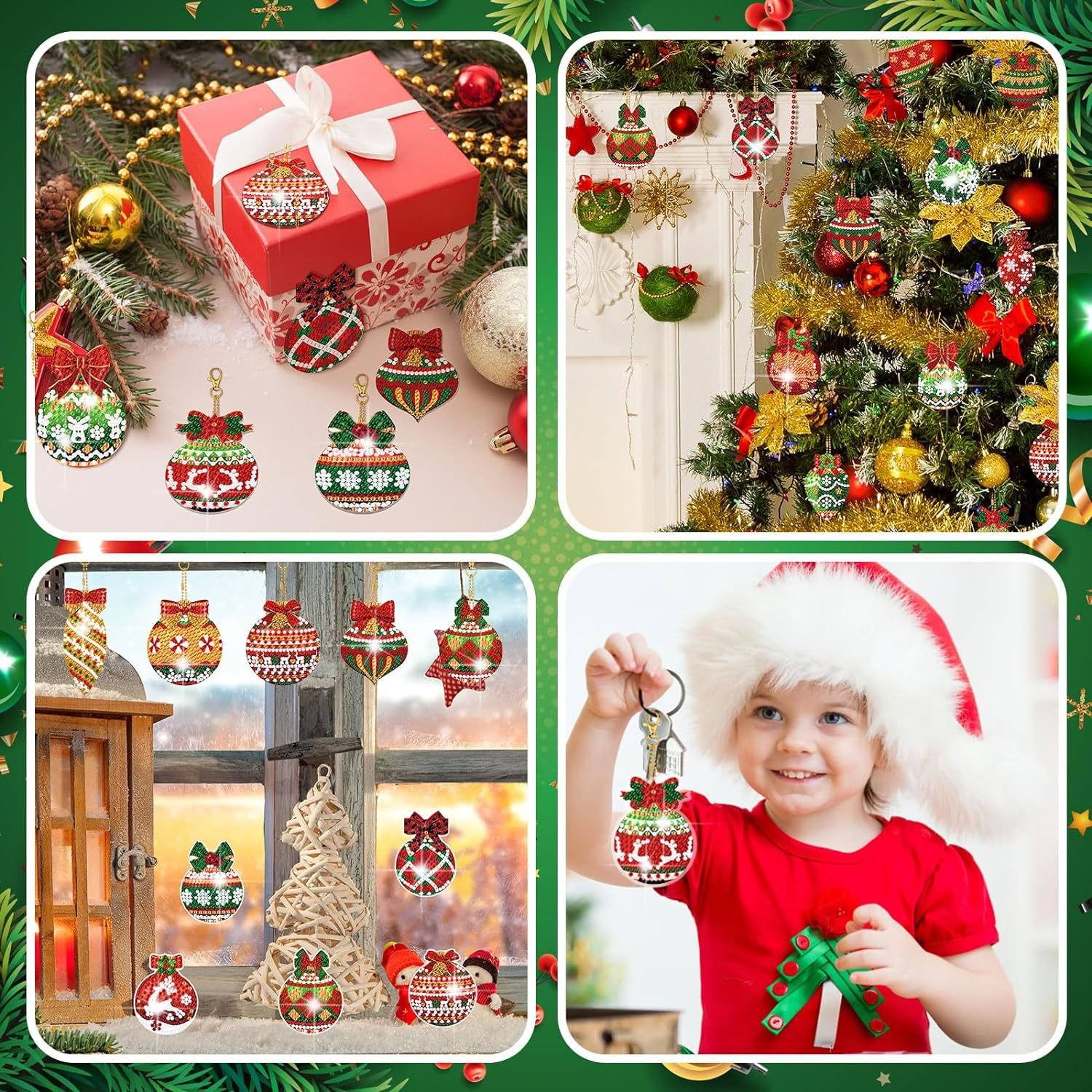 LS Popular 20pcs Christmas Diamond Painting Decoration hanging diy Point Drill Key Chain Pendant Key