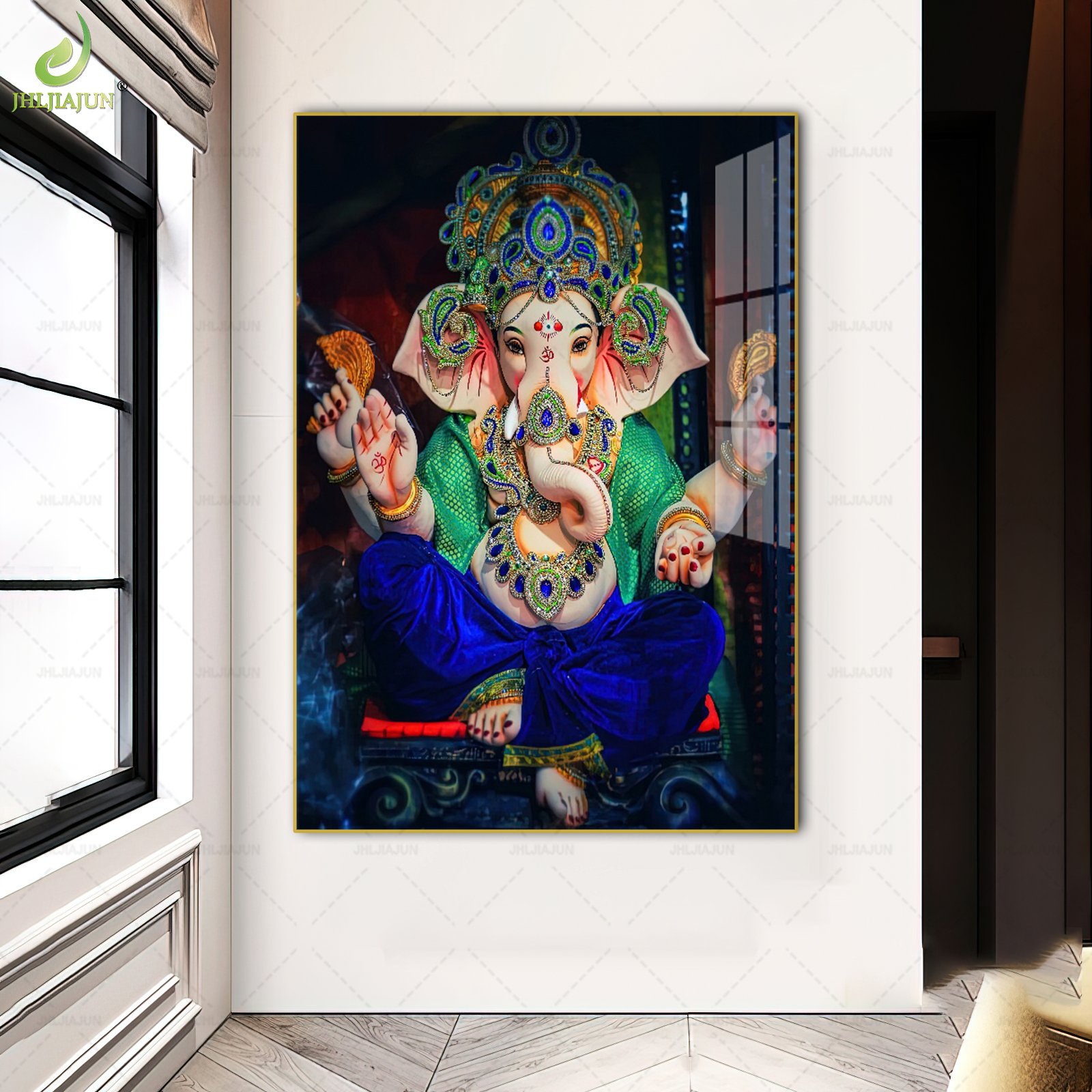 India decorative painting Buddha hall elephant head body wealth hanging painting crystal diamond mural corridor hanging painting