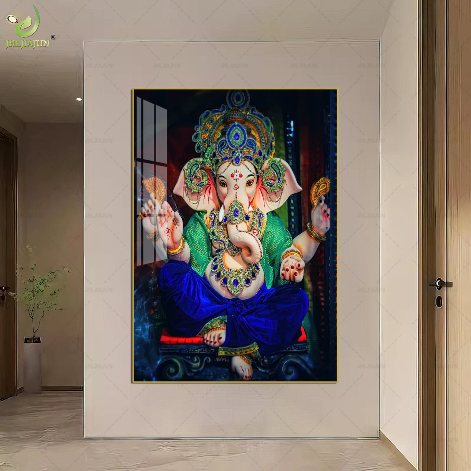 India decorative painting Buddha hall elephant head body wealth hanging painting crystal diamond mural corridor hanging painting