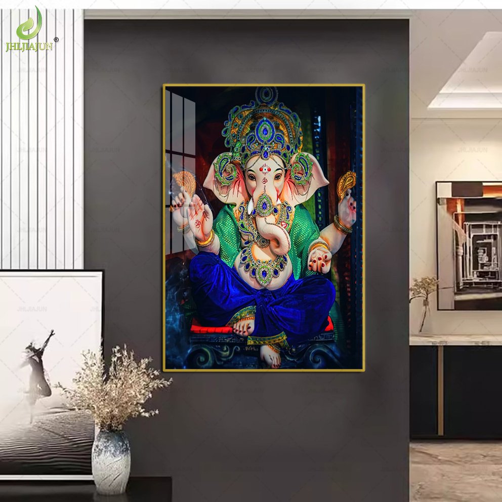 India decorative painting Buddha hall elephant head body wealth hanging painting crystal diamond mural corridor hanging painting