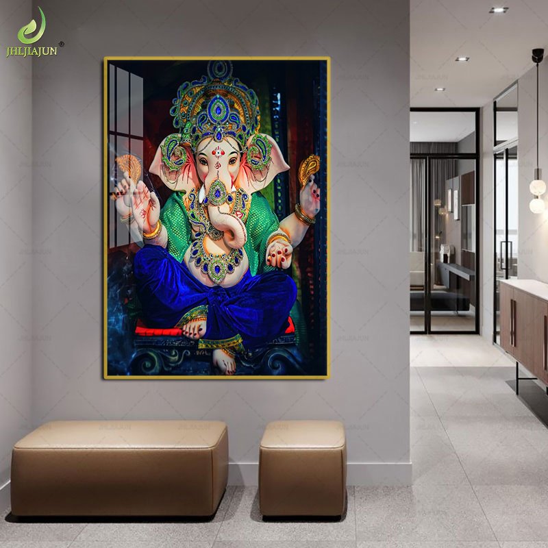 India decorative painting Buddha hall elephant head body wealth hanging painting crystal diamond mural corridor hanging painting