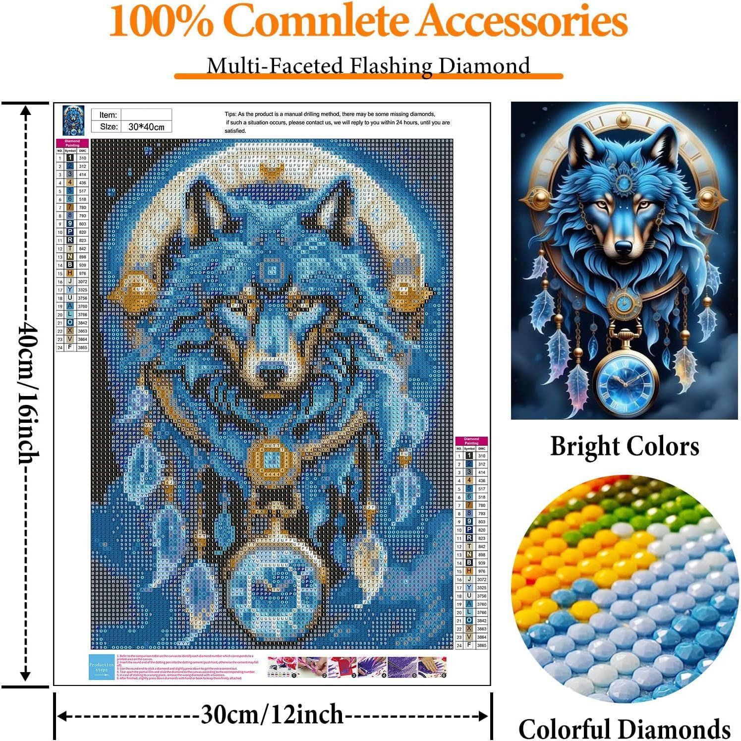 Adult beginner dream catcher diamond art set, wolf DIY 5D round diamond gemstone art, perfect gift for home wall decoration