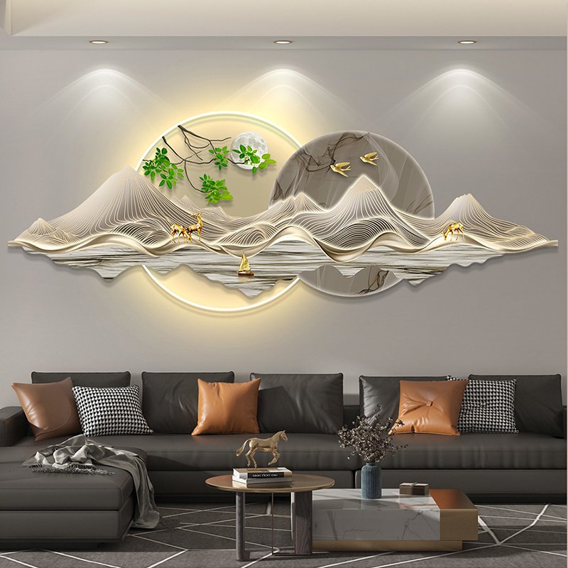 Wholesale of modern luxury landscape LED paintings acrylic gold wall art and home decoration paintings for living room
