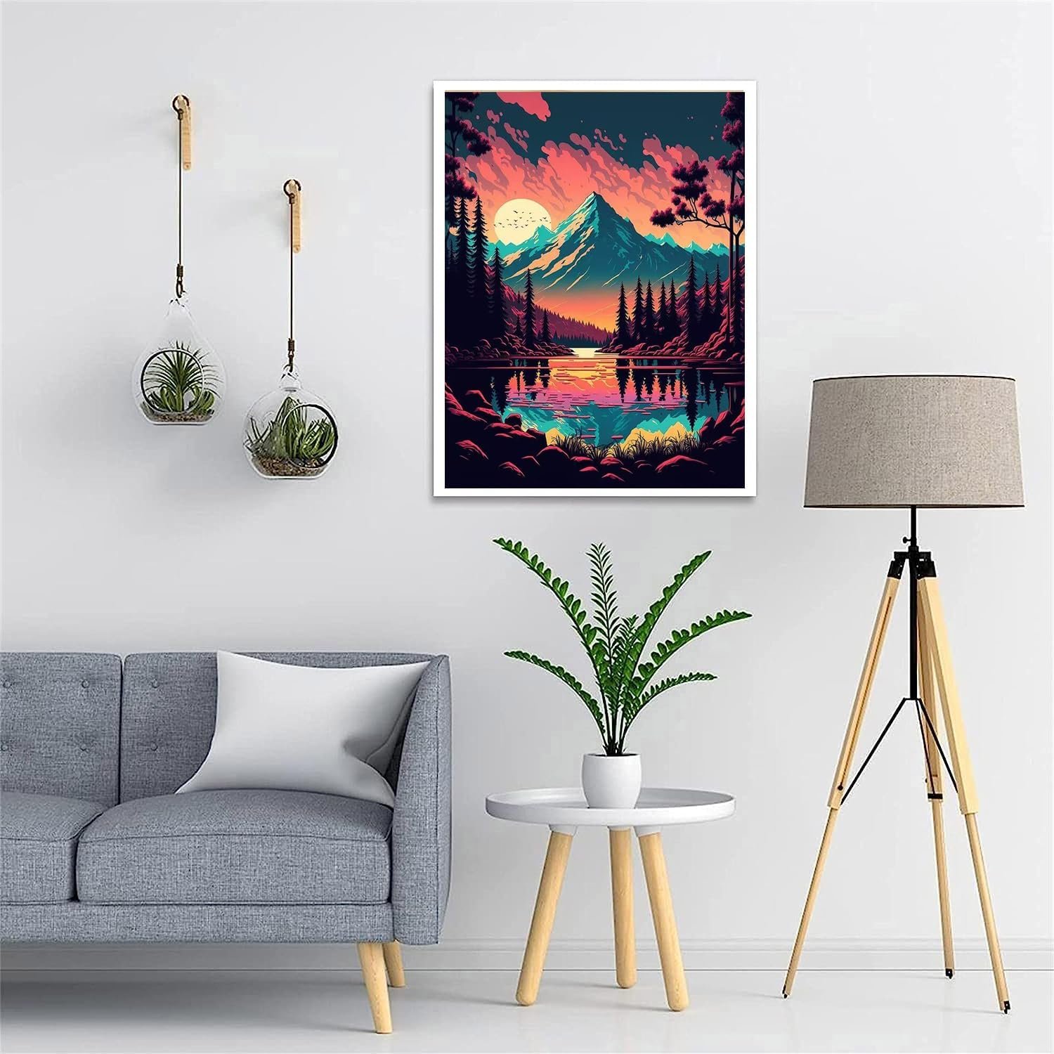 Adult Diamond Painting Kit Cartoon Sunset Forest Painting 5D DIY Round Diamond Art Landscape Painting for Gift Wall Decoration