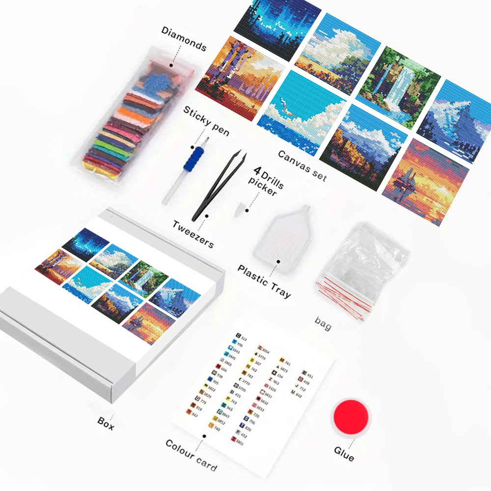 COOLEVE 8 Designs DIY Kids 5D Diamond Painting Kit Modern Mini Picture Art Box Beginner-Friendly Wall Plastic Printed Home Use