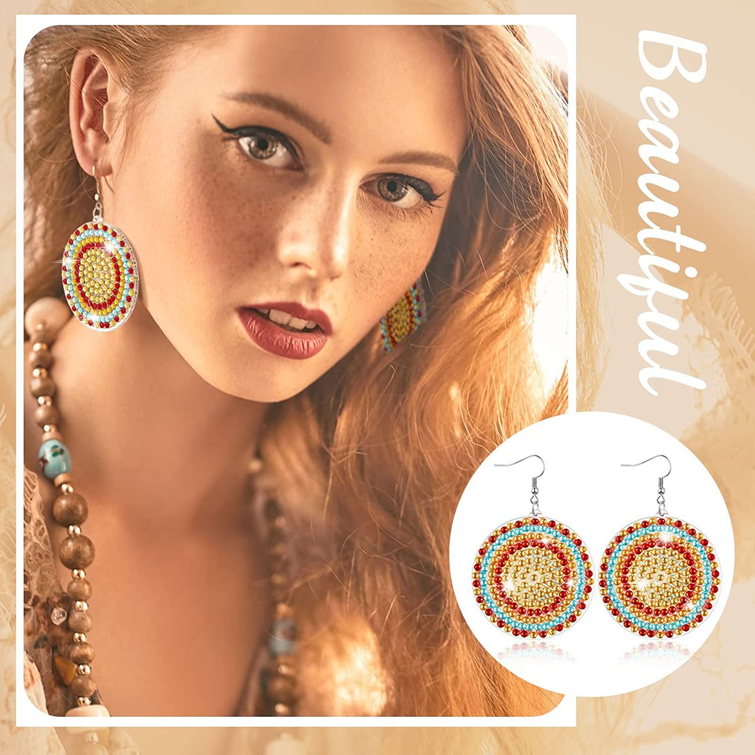 Creative round circle colorful drill diamond painting earrings ear jewelry diy handmade diamond painting party earrings