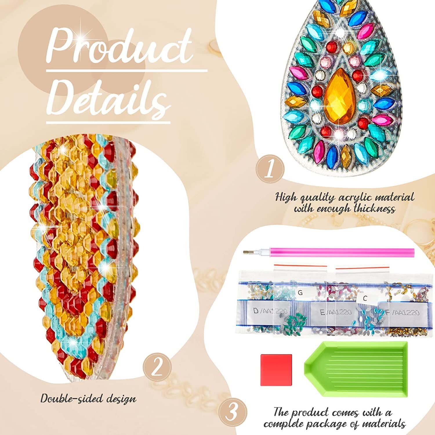 Creative round circle colorful drill diamond painting earrings ear jewelry diy handmade diamond painting party earrings