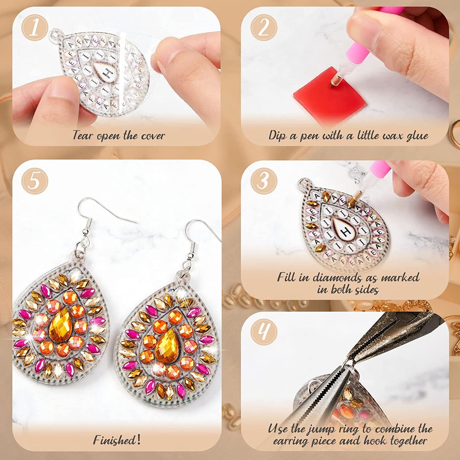 Creative round circle colorful drill diamond painting earrings ear jewelry diy handmade diamond painting party earrings