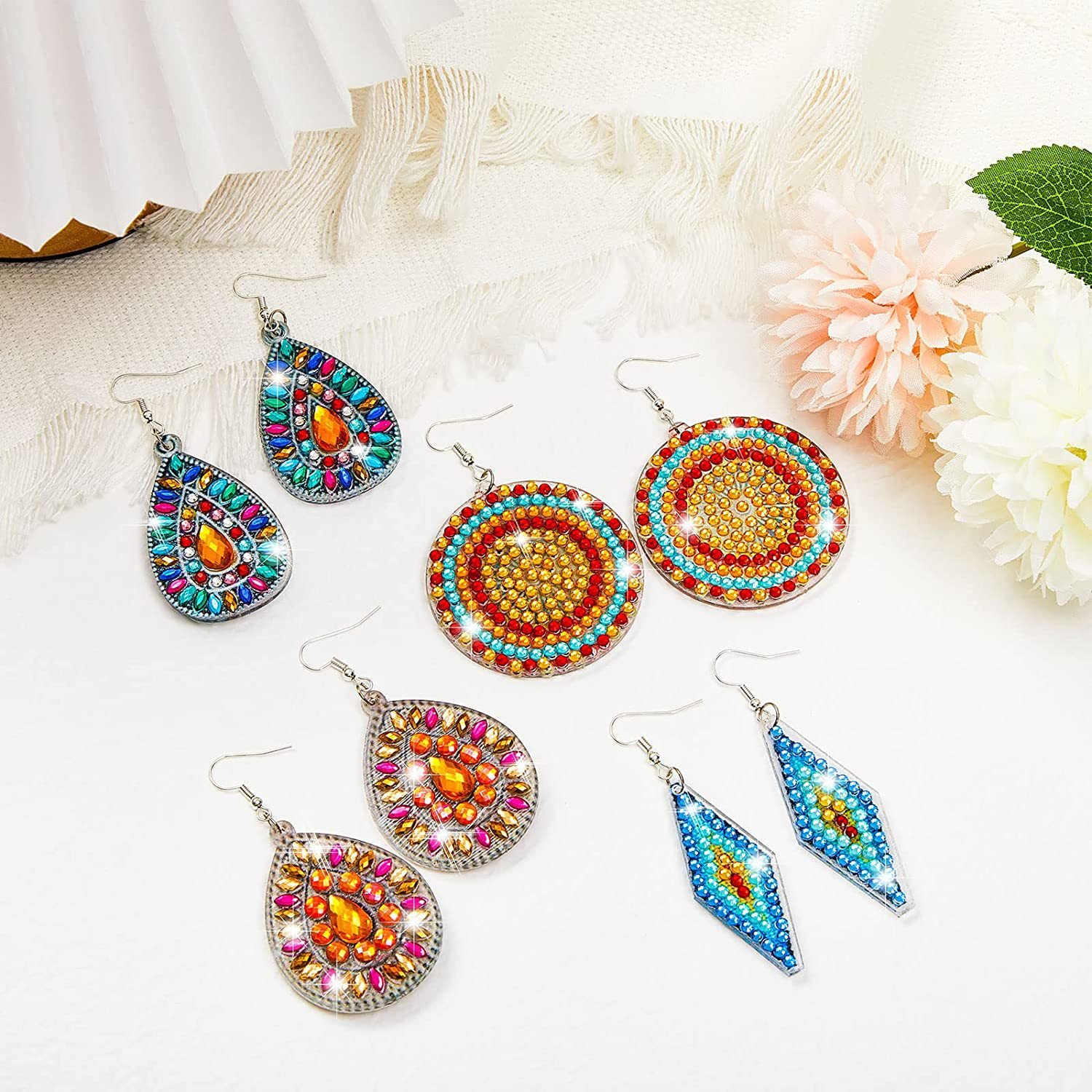 Creative round circle colorful drill diamond painting earrings ear jewelry diy handmade diamond painting party earrings