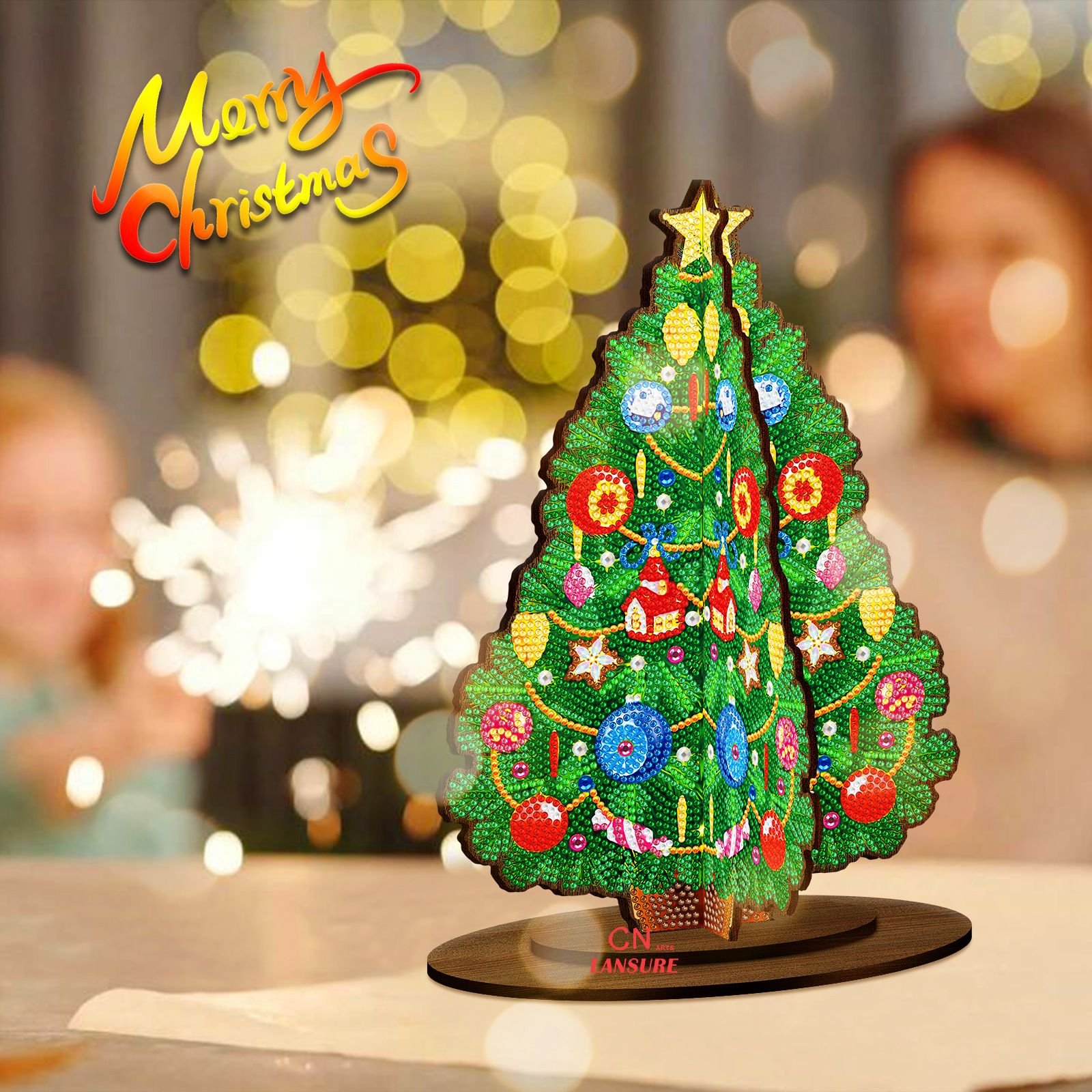 LS new 5D DIY Diamond Painting Decoration single side Christmas tree Poplar density board wooden Diamond dot Painting ornament