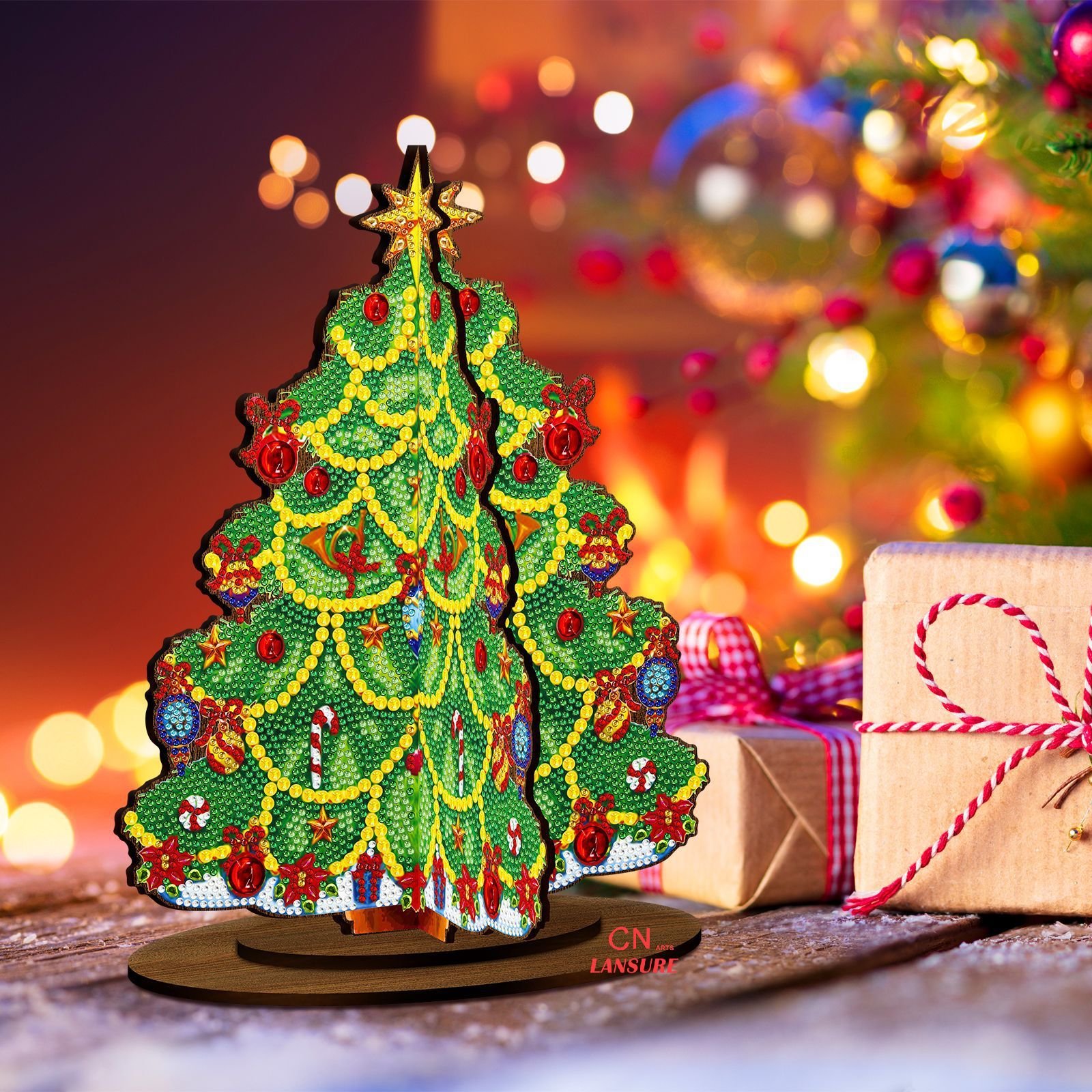 LS new 5D DIY Diamond Painting Decoration single side Christmas tree Poplar density board wooden Diamond dot Painting ornament