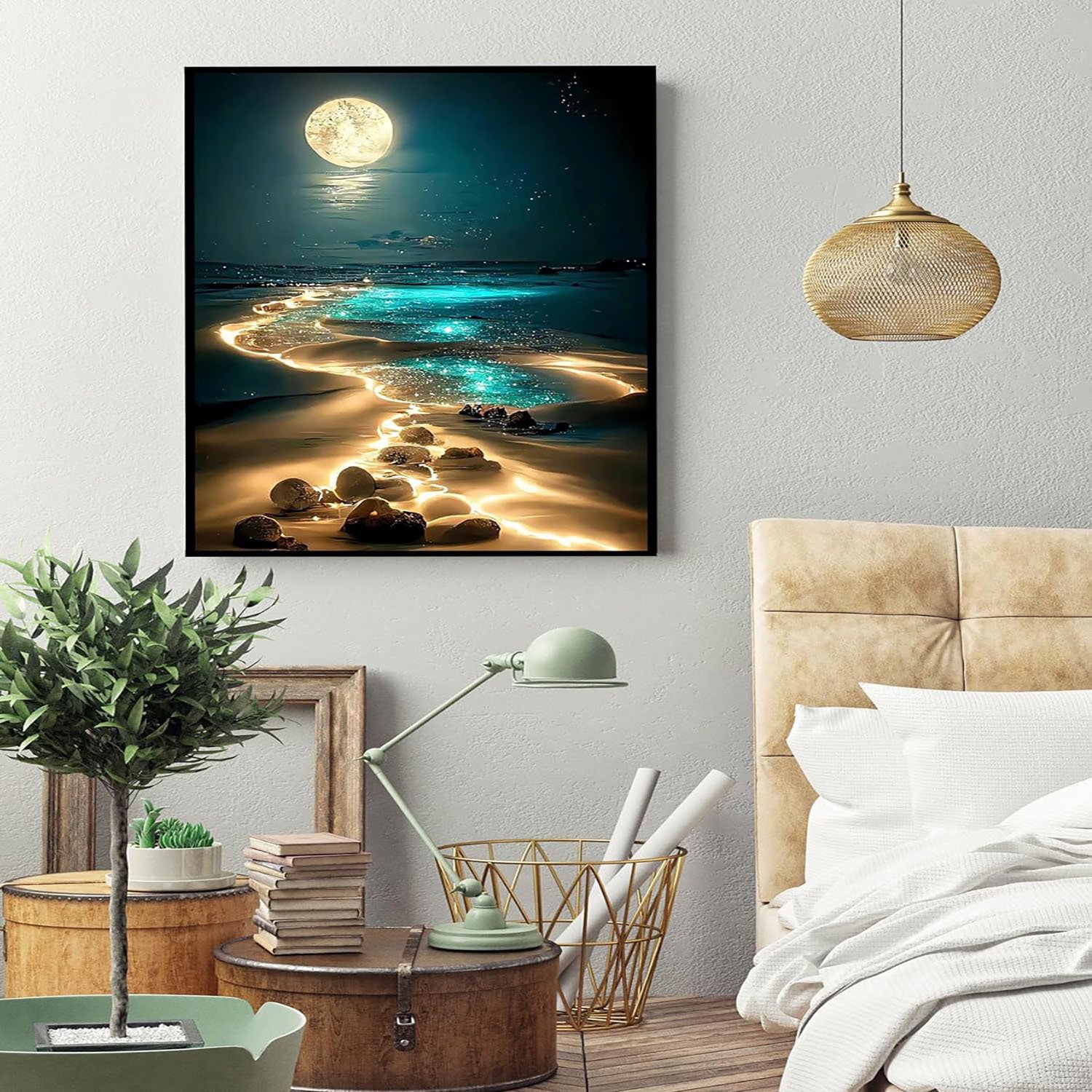 Seaside Night View Diamond Painting Moonlight Beach Diamond Decoration Painting 5D DIY Diamond Sticking paintings and wall arts