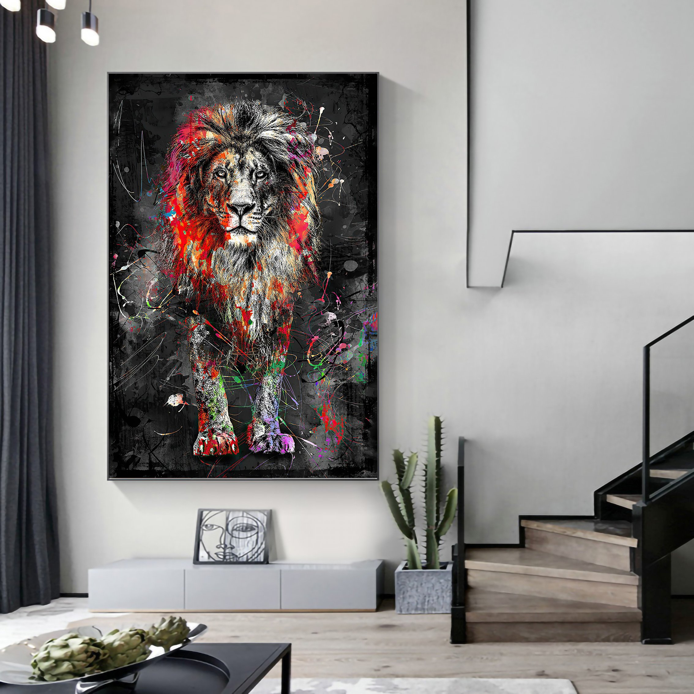 Digital printing photo canvas painting big lion animal art painting on canvas home decoration painting